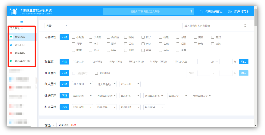 （卡思商业智能分析系统-红人智选）