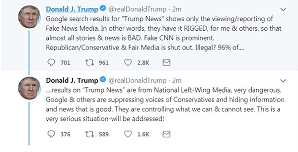 好自为之!特朗普敲打谷歌:搜到我的都是负面,白宫正在调查